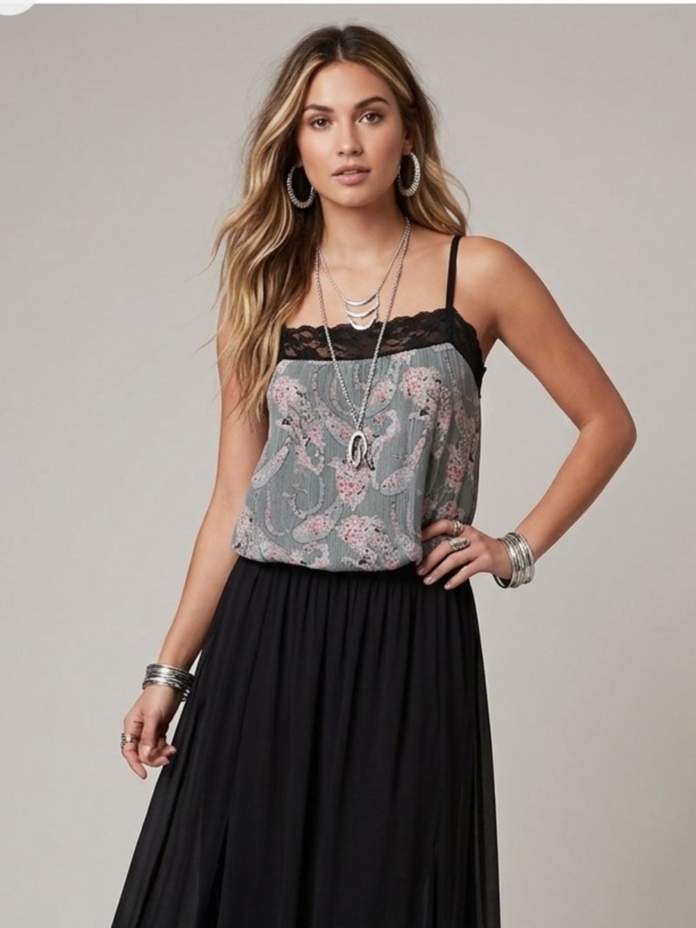 Vintage 90’s Free People Paisley Floral Whimsigoth Cami/Tank Top Size M